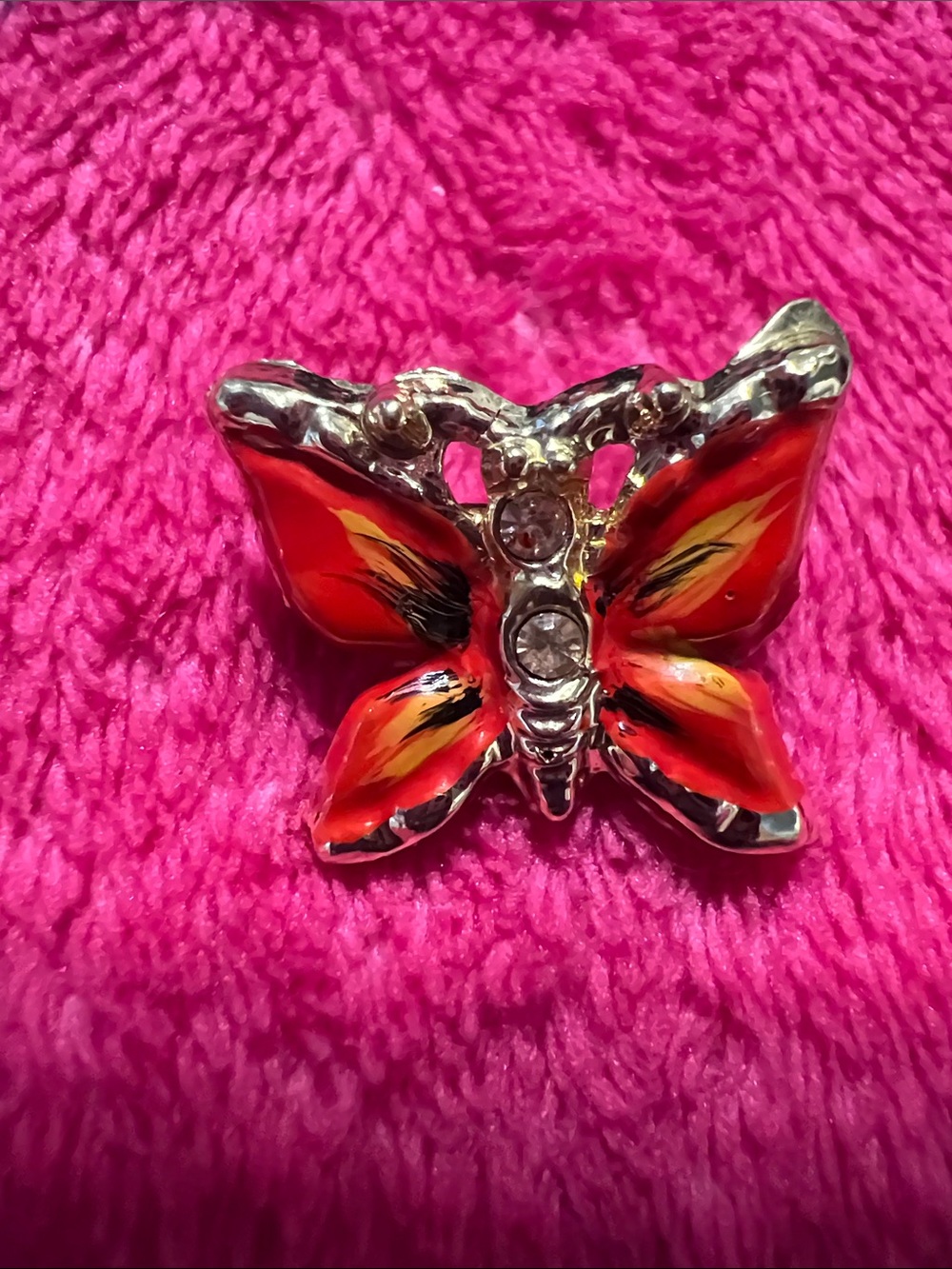 Butterfly Enamel Brooch with Crystal Accents - Red vintage